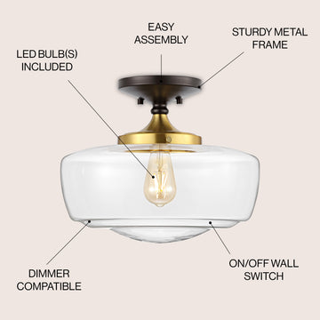 Marfa 14" Glass/Iron Farmhouse Modern LED Flush Mount